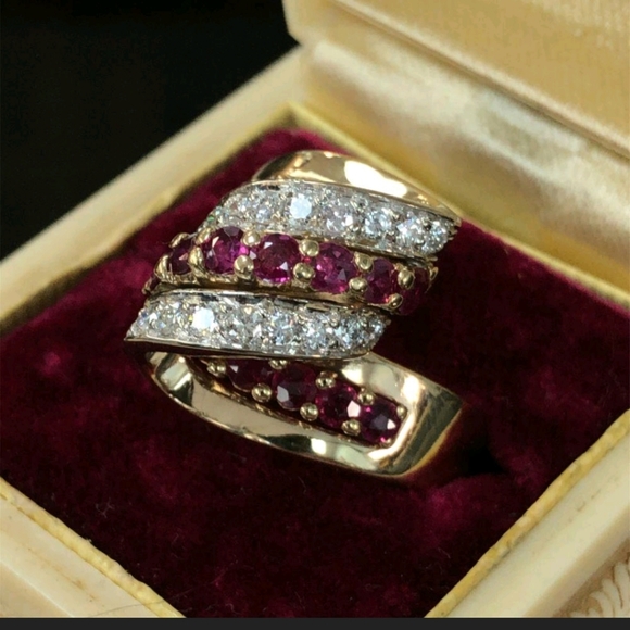 14K Ruby & Diamond Ribbon Ring - Picture 2 of 6